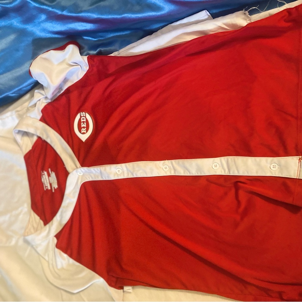 Reds Red and White Button-Up Jersey
